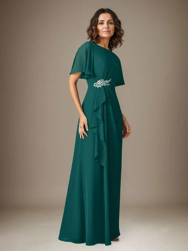 Abito a guaina blu scuro in chiffon con perline