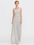 3 Piece Chiffon Square Neck Mother of the Bride Pantsuits with Jacket