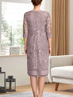 Abito da madre della sposa in chiffon, a guaina/colonna, con spacco al ginocchio, paillettes plissettate