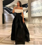 Robes de bal de satin noir et blanc de luxe avec traîne amovible, robe de cocktail sur mesure pour soirée Y5025