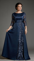 A-Line Scoop Floor-Length Lace Satin Mother Of the Bride Dress With Applique by Dreamylily