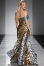 Abito da sera sirena lungo con paillettes scintillanti e scollo a barca Y8393