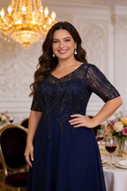 Plus Size Navy Blue Beaded Chiffon Formal Gown, Mother of the Bride Dress by tangjianjun