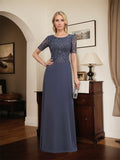 A-line Scoop Floor-Length Lace Chiffon Mother of the Bride Dress With Sequins