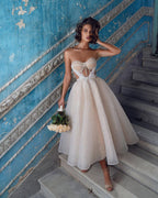 BMbridal Sequined Sweetheart Tea Length A Line Wedding Reception Dress Beaded