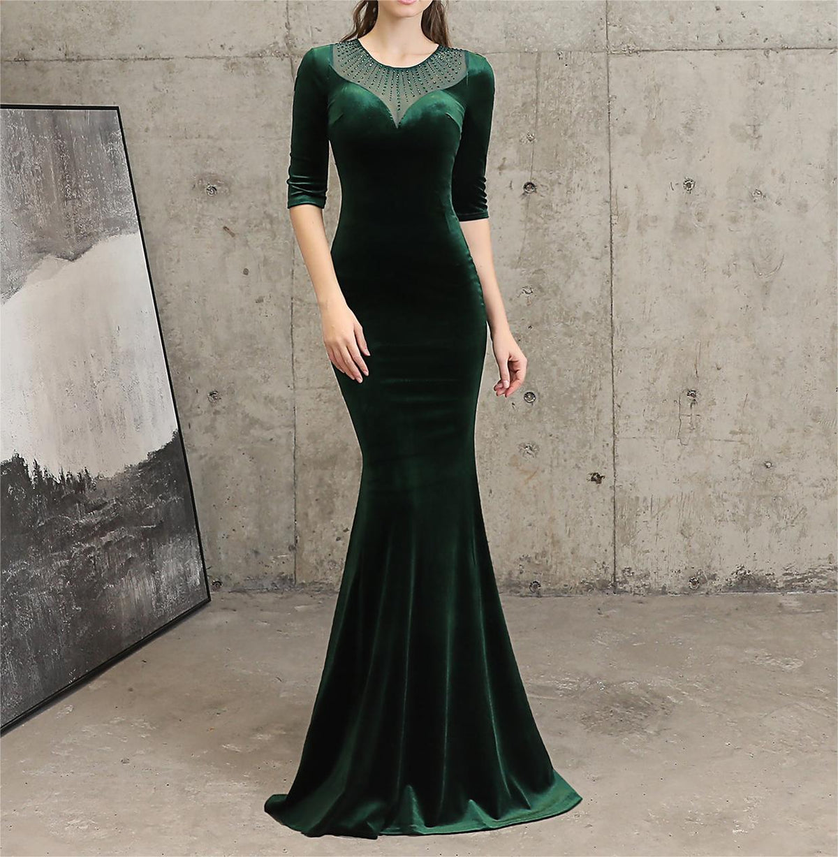 Abito da sera a coda di pesce Donna Alta Gamma Elegante Cocktail Riunione Annuale Elegante Regina in Velluto Nero
