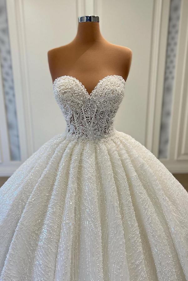 Bmbridal Sweetheart Ball Gown Wedding Dress With Lace Pearls