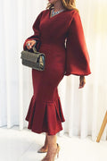 Elegantes, solides Patchwork-Abendkleid mit V-Ausschnitt (4 Farben) 