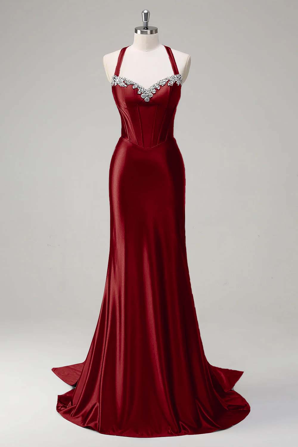 Halter Neck Sleeveless Long Mermaid Prom Dress With Beading Pleated