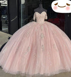 Vestidos de Quinceanera Rosa Claro com Ombros Descobertos Vestido de Baile Vestido Doce 16 Y2731