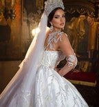 Elegant Satin Long Princess Wedding Dress With Sleeves And Sweetheart Neckline