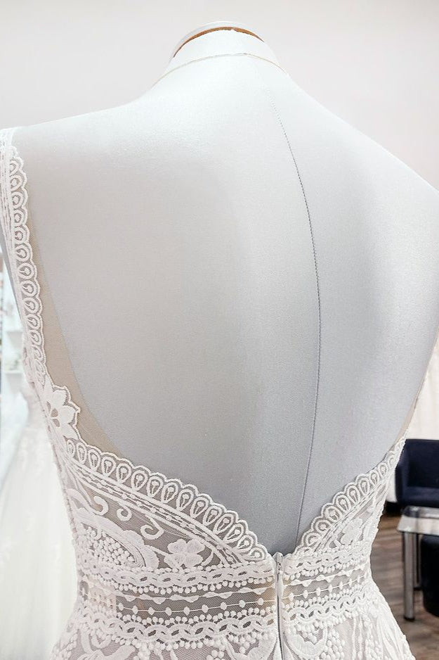 BMbridal Simply Sleeveless White Tulle Lace Ruffles A Line Wedding Dress Long