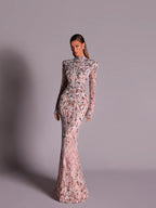 Sexy aberto volta frisado vestido de noite delicado alta pescoço manga comprida sereia chique vestido de cocktail com luxo beadwork personalizado