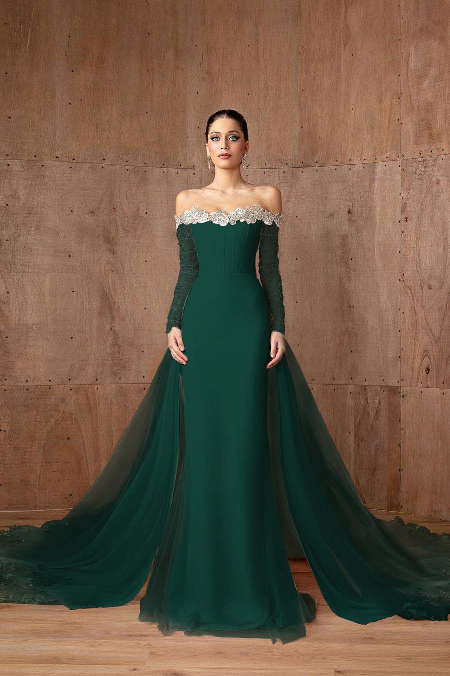 Strapless Mermaid Prom Dress With Appliques Long Sleeves Formal Gown