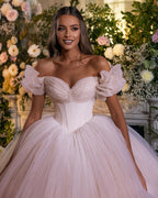 BMbridal Off The Shoulder Ball Gown Tulle Wedding Dress With Shining Sequins