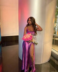 Vestido largo de fiesta formal con tirantes finos y abertura, vestido de noche Y1855
