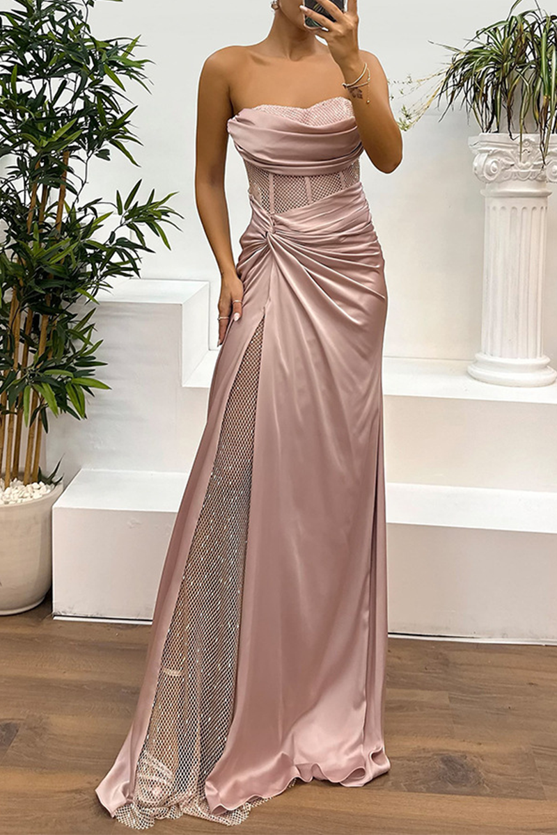 Sexy, trägerloses Abendkleid mit Rüschen und Pailletten (5 Farben) 