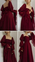 Vestido de Baile Vintage Romântico em Linha A Borgonha Vestido de Noite Y7583