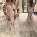 Off The Shoulder Mermaid Wedding Dress With Long Sleeves Beaded Lace Appliques