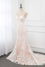 BMbridal Ivory Wedding Dress Spaghetti Straps V Neck Appliques Sleeveless Gown