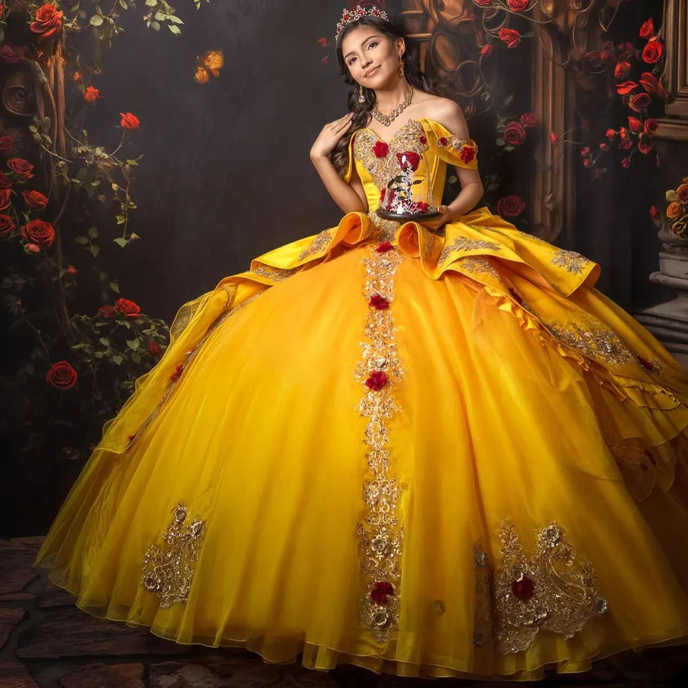 Customized Gold Yellow Princess Quinceanera Dresses 2026 Luxury Ball Gown Sweet 16 Birthday Vestidos Para De 15 Años Qui
