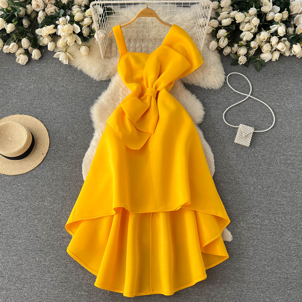 Sexy High Low Spaghettiträger Bowknot Kleid Frauen Abendkleid P156 
