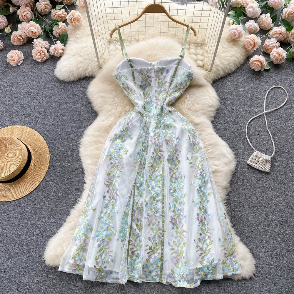 Sexy A-Linie Spaghettiträger Blumenkleid Damen Abendkleid P150 