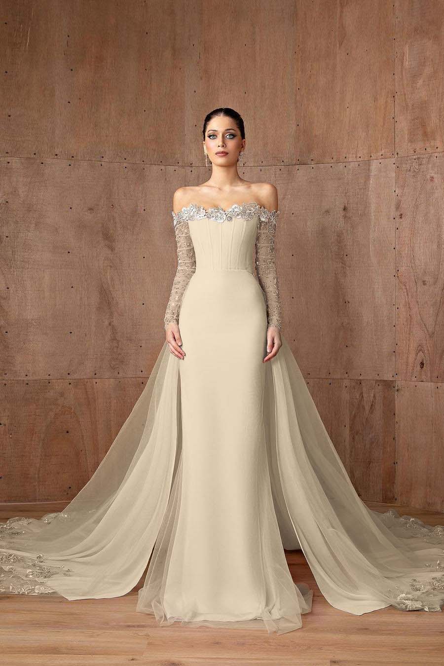 Strapless Mermaid Prom Dress With Appliques Long Sleeves Formal Gown