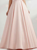 Pink Satin Prom Dress V Neck Floor Length Sheath Gown