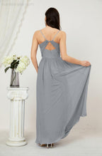 Neck Bridesmaid Dresses Chiffon Long Spaghetti A-line Formal Prom Gown for Wedding Party Evening 2801
