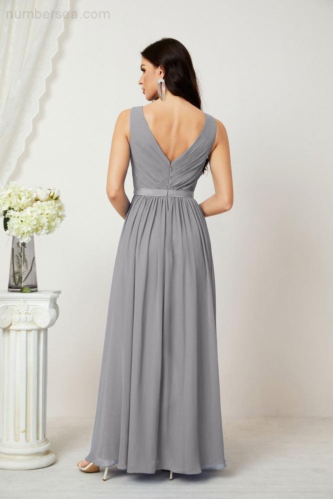 Abiti lunghi da damigella in chiffon da donna, linea a, senza maniche, abito formale da ballo per serata, abiti per festa di ritorno a casa 2808