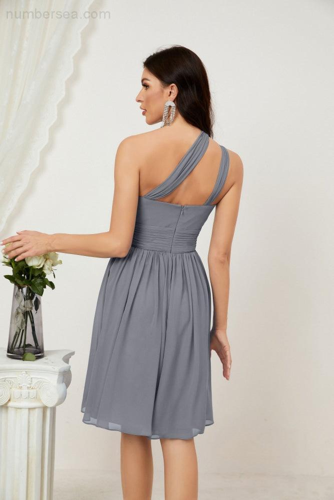 Women Chiffon Short One Shoulder Bridesmaid Dress Formal Dresses for Party Homecoming  2804