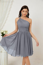 Women Chiffon Short One Shoulder Bridesmaid Dress Formal Dresses for Party Homecoming  2804