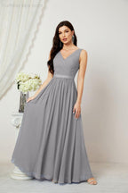 Abiti lunghi da damigella in chiffon da donna, linea a, senza maniche, abito formale da ballo per serata, abiti per festa di ritorno a casa 2808
