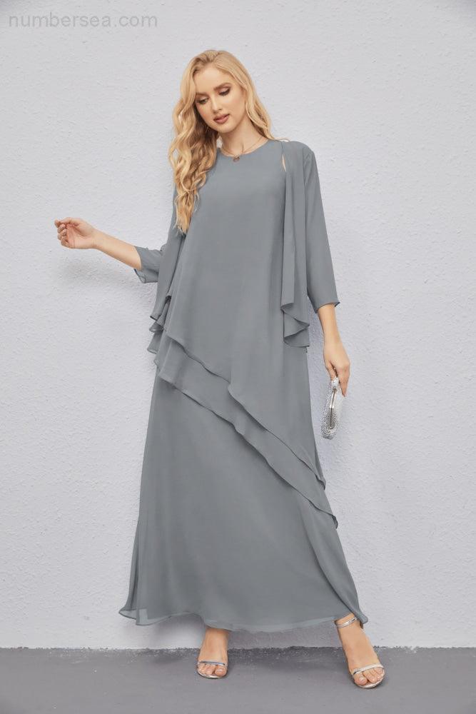 Abito da Sposa Madre con Cardigan Leggero Aperto Davanti Abito da Cerimonia Elegante 28081