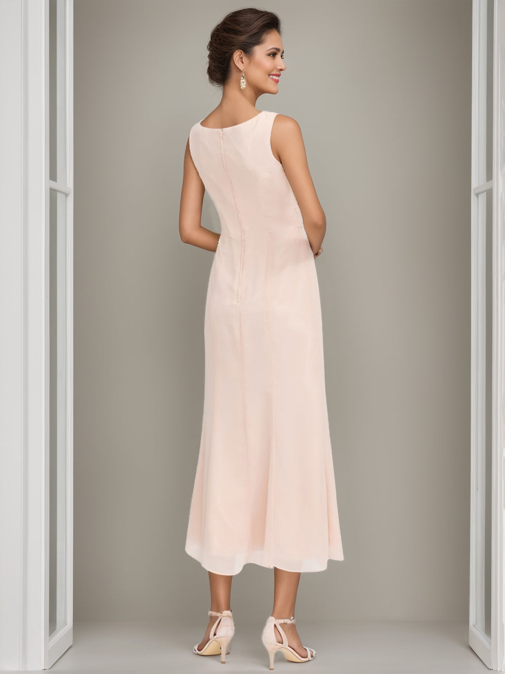 Tea-Length Mother of the Bride Sheath Dress with Beaded Jacket