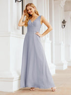 Formelles Ballkleid Elegantes ärmelloses Brautjungfernkleid mit V-Ausschnitt für Hochzeitsfeier 28037