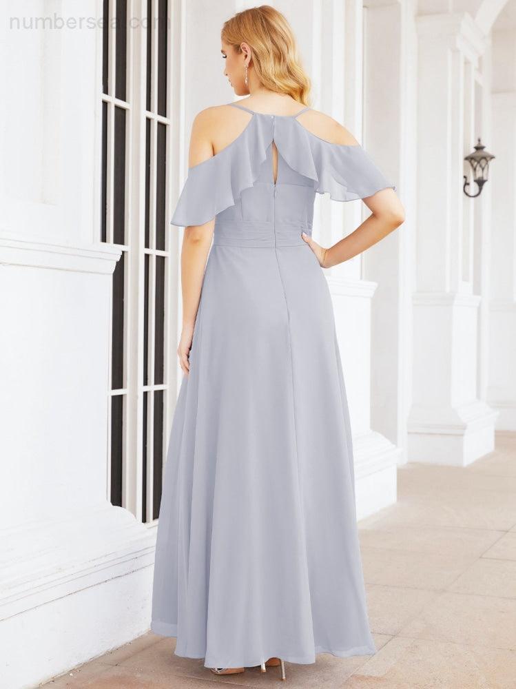 Cold Shoulder Long Bridesmaid Dresses Side Slit Formal Prom Gowns Party Wedding 28070
