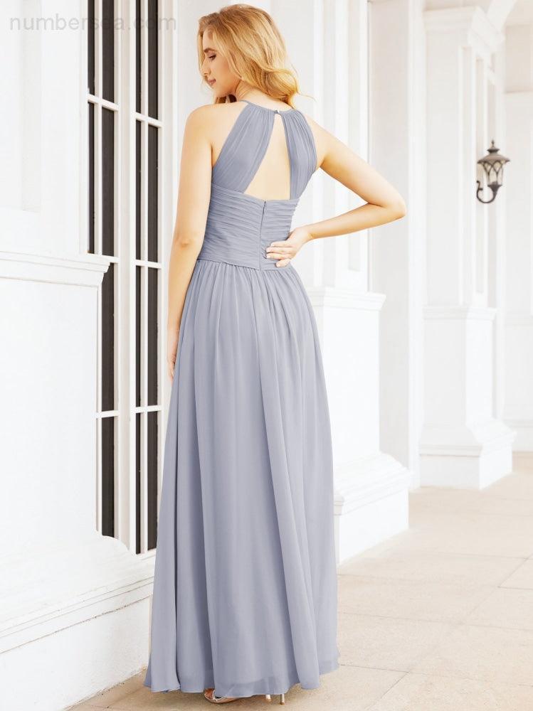 Sleeveless Bridesmaid Dresses Long Prom Gown Zipper with Keyhole Back 28056
