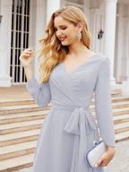 Bridesmaid Dress V-Back Waist Belt Mother of the Bride Wedding Guest SY28031
