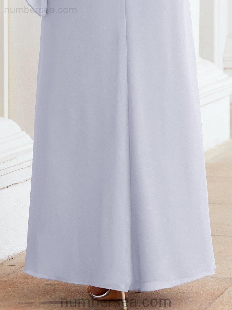 Numbersea Festliches Abendkleid Lang Mutter der Braut Kleid mit Rüschencape 28026