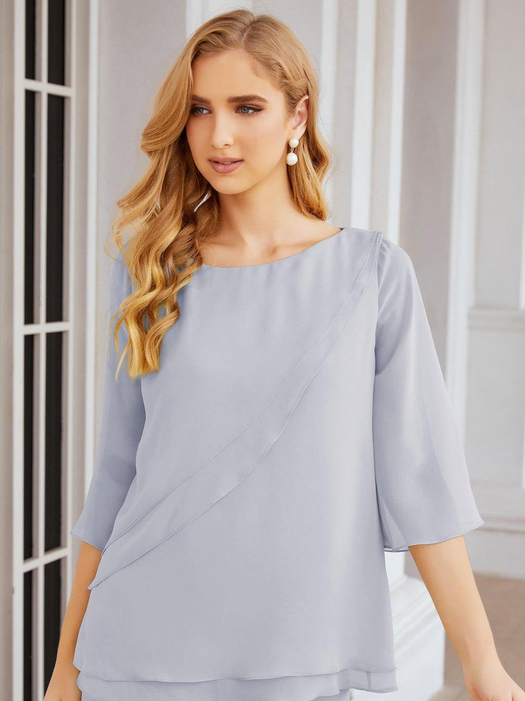 Numbersea Elegantes 2-teiliges Kleid für die Brautmutter Große Größen Hosenanzug mit Rüschenschichten Silberner Hausmantel 28064