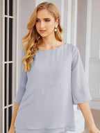 Numbersea Elegantes 2-teiliges Kleid für die Brautmutter Große Größen Hosenanzug mit Rüschenschichten Silberner Hausmantel 28064