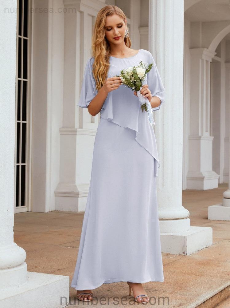 Numbersea Festliches Abendkleid Lang Mutter der Braut Kleid mit Rüschencape 28026