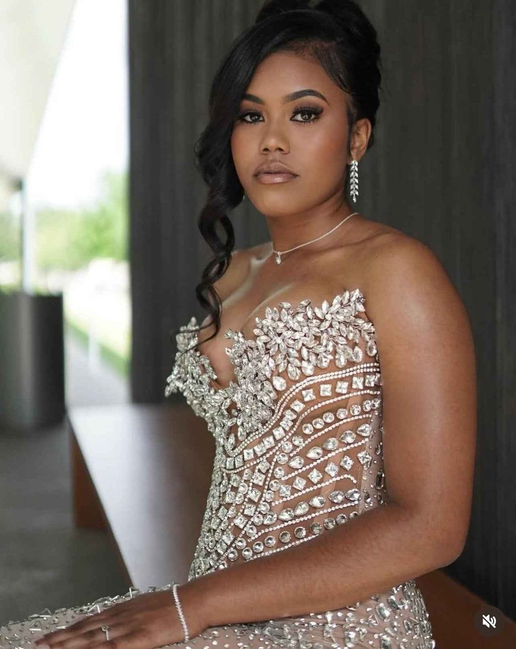 Champagne Beaded Mermaid Prom Dress With Crystal Embellishments Floral Appliques
