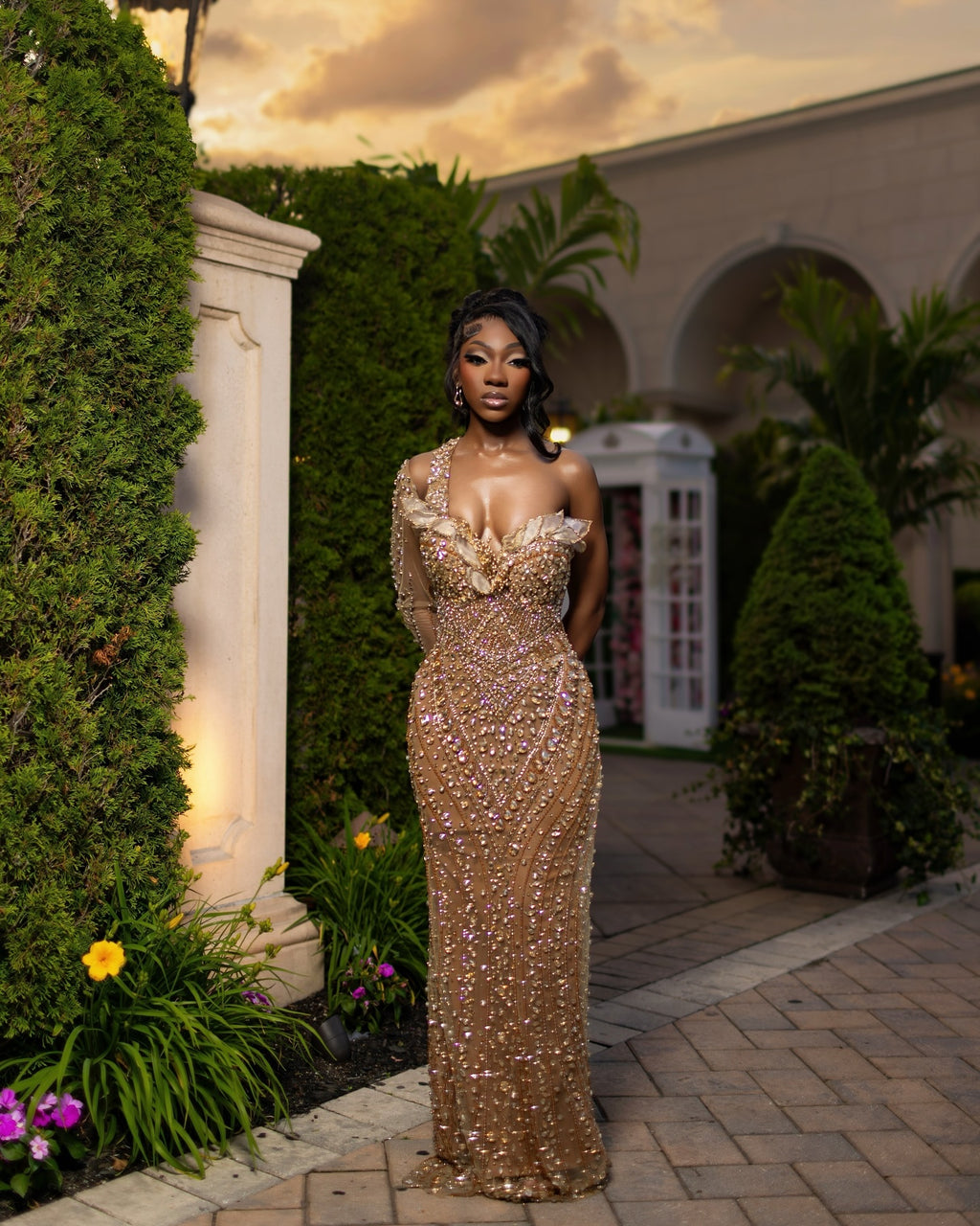 2026 Golden Hour Beaded Prom Dress Opulent Nude Gold Sequin Gown One Shoulder