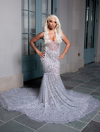 2026 Galactic Mermaid Prom Dress With Illusion Plunging Neckline Cathedral Train