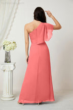 Chiffon Ruffled One Shoulder Long Bridesmaid Dresses A-line Formal Evening Gown Side Split 2809
