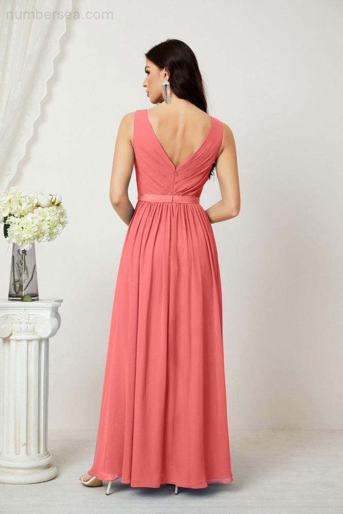 Abiti lunghi da damigella in chiffon da donna, linea a, senza maniche, abito formale da ballo per serata, abiti per festa di ritorno a casa 2808