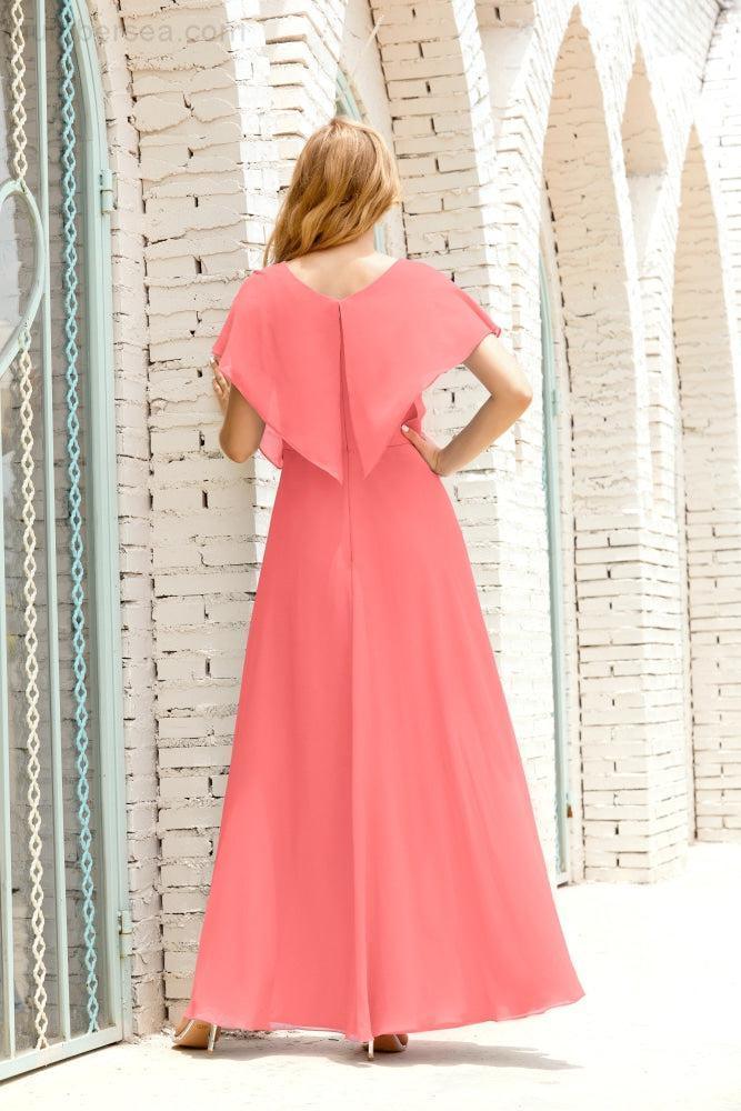 Mother of The Bride Dresses Plus Size V-Neck Floor Length Formal Prom Dress for Wedding Guest 28020